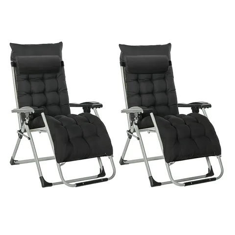 BOXED NEO BLACK ZERO GRAVITY SUN LOUNGER WITH PADDED CUSHIONS SET OF TWO (1 BOX)