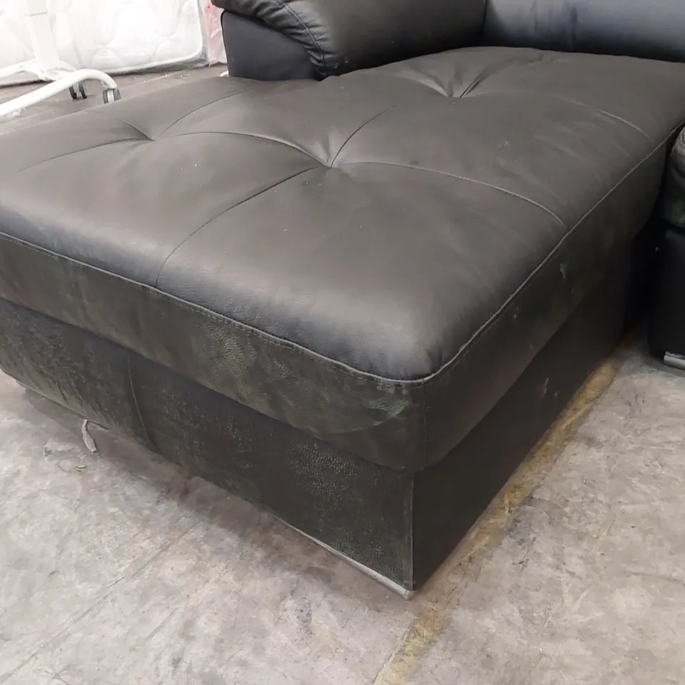 QUALITY DESIGNER BRADY LEATHER CHAISE SOFA - BLACK