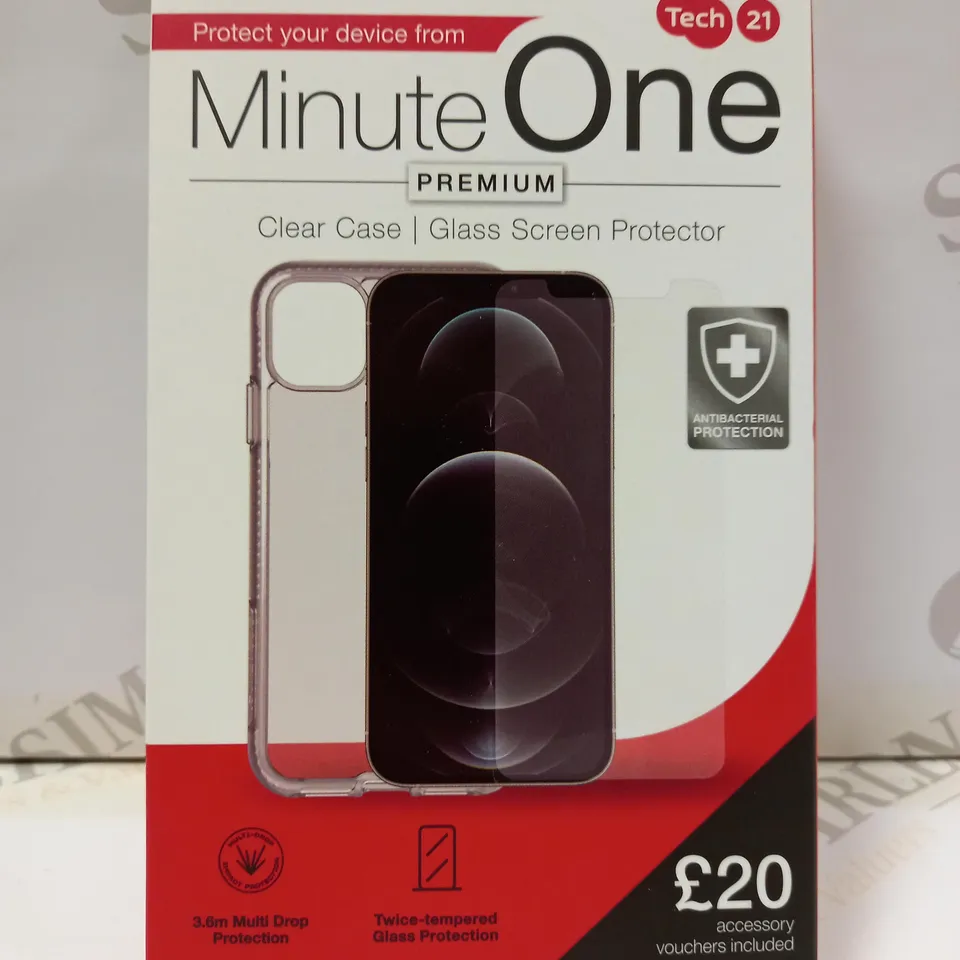 BOX OF APPROX 20 TECH 21 MINUTE ONE PREMIUM PHONE CASE AND SCREEN PROTECTOR FOR ASSORTED PHONES