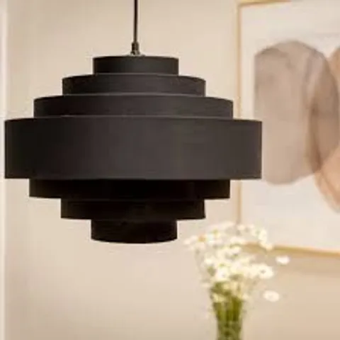 Boxed ValueLights Sette 7 Layer Black with Gold Inner Pendant Shade 45cm