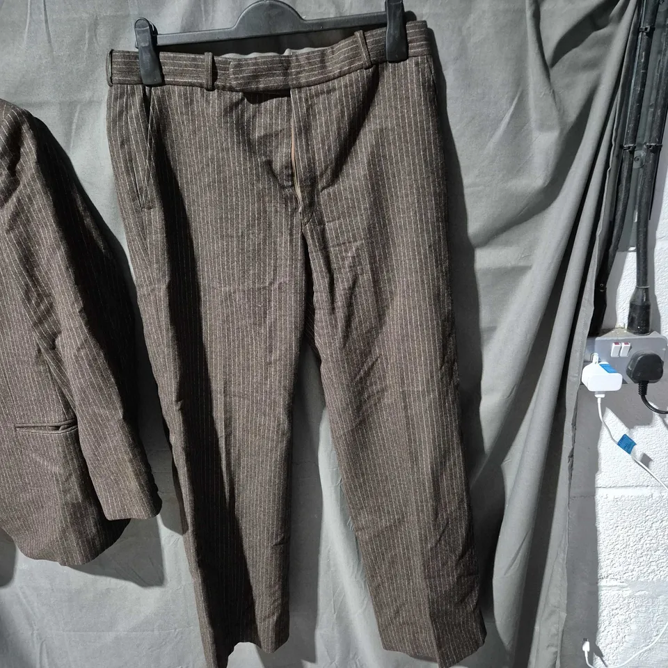 CHRISTIAN DIOR MONSIEUR BROWN PINSTRIPE SUIT – JACKET & TROUSERS - SIZE UNSPECIFIED - STAIN ON INNER LINING OF TROUSER