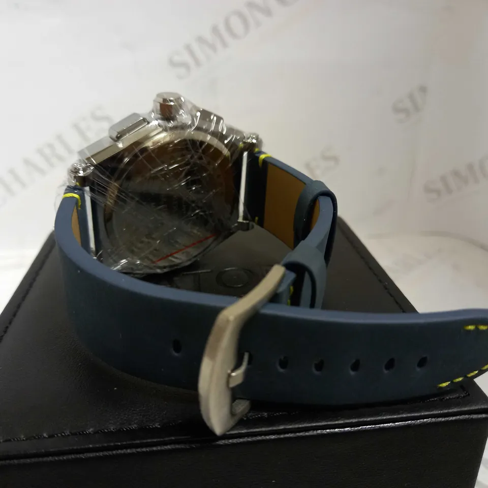 LATOR CALIBRE BLUE & YELLOW DIAL SUEDE LEATHER STRAP WATCH RRP £635