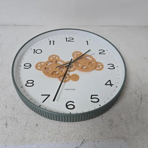 KARLSSON WALL CLOCK – WHITE DIAL WITH WOODEN GEAR MOTIF