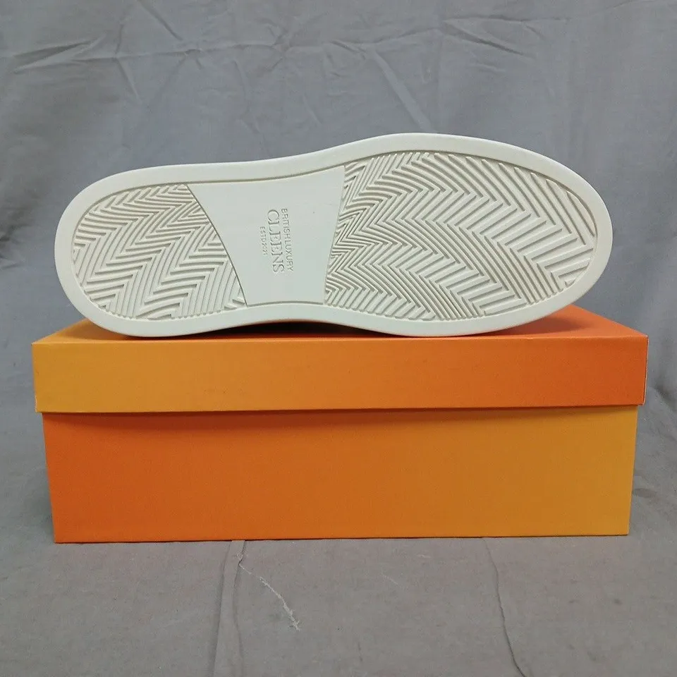 BOXED PAIR OF CLEENS ACE TRAINERS IN TAUPE SIZE UK 10.5
