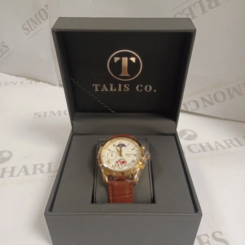 MENS TALIS CO 7120 CHRONOGRAPH WATCH – MOON PHASE MOVEMENT – GENUINE LEATHER STRAP