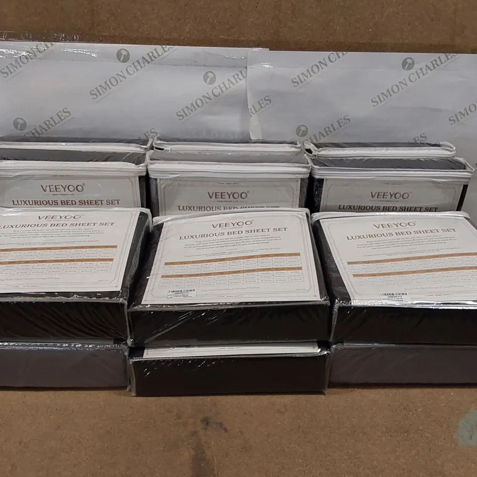 BOX OF 12X VEEYOO LUXURIOUS BED SHEET SETS VARIOUS COLOURS AND SIZES  (1 BOX)