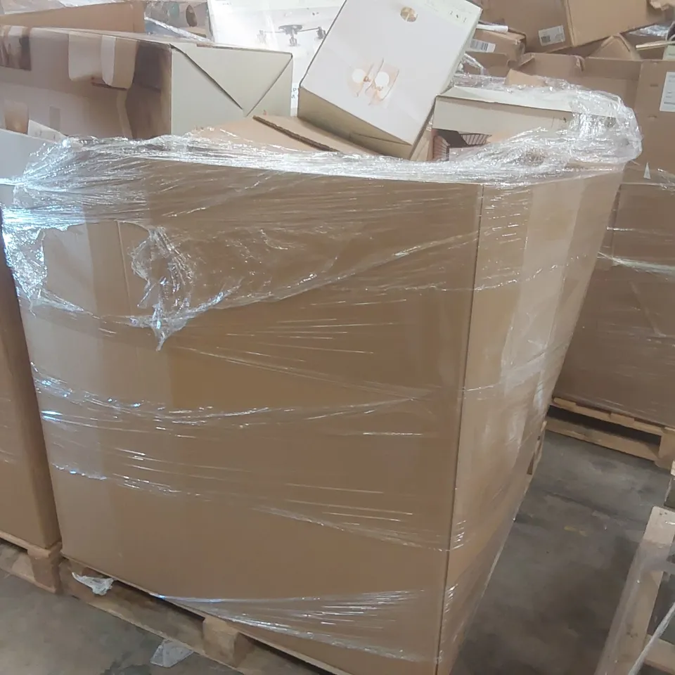 PALLET CONTAINING A VERY LARGE QUANTITY OF ASSORTED DESIGNER LIGHTING PRODUCTS TO INCLUDE: CEILING LIGHTS, TABLE LAMP, FLOOR LAMPS ECT