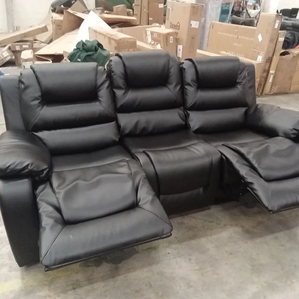 VANCOUVER 3 SEATER MANUAL RECLINER SOFA, BLACK PREMIUM FAUX LEATHER