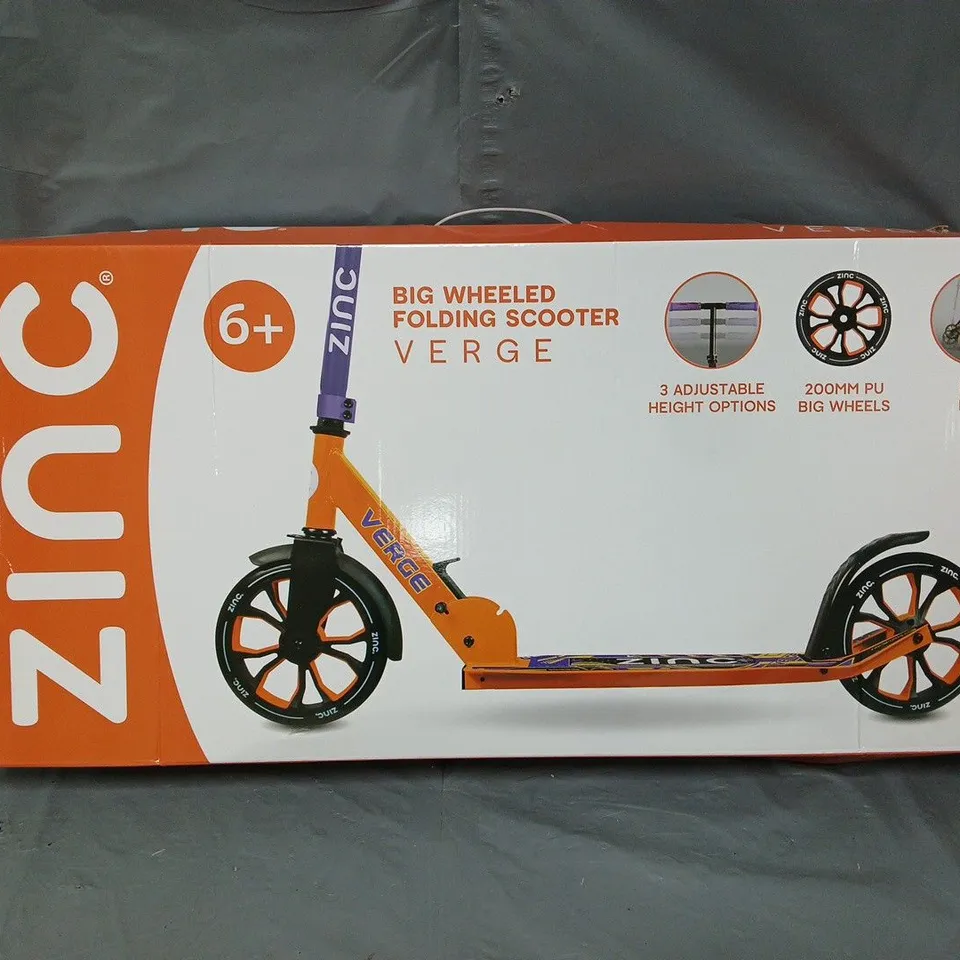 BOXED ZINZ BIG WHEELED FOLDING VERGE SCOOTER (ORANGE & PURPLE)