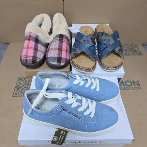 APPROXIMATELY 12 ASSORTED PAIRS OF SHOES AND FOOTWEAR ITEMS IN VARIOUS STYLES AND SIZES TO INCLUDE DR KELLER, JO & JOE, LOTUS, ETC