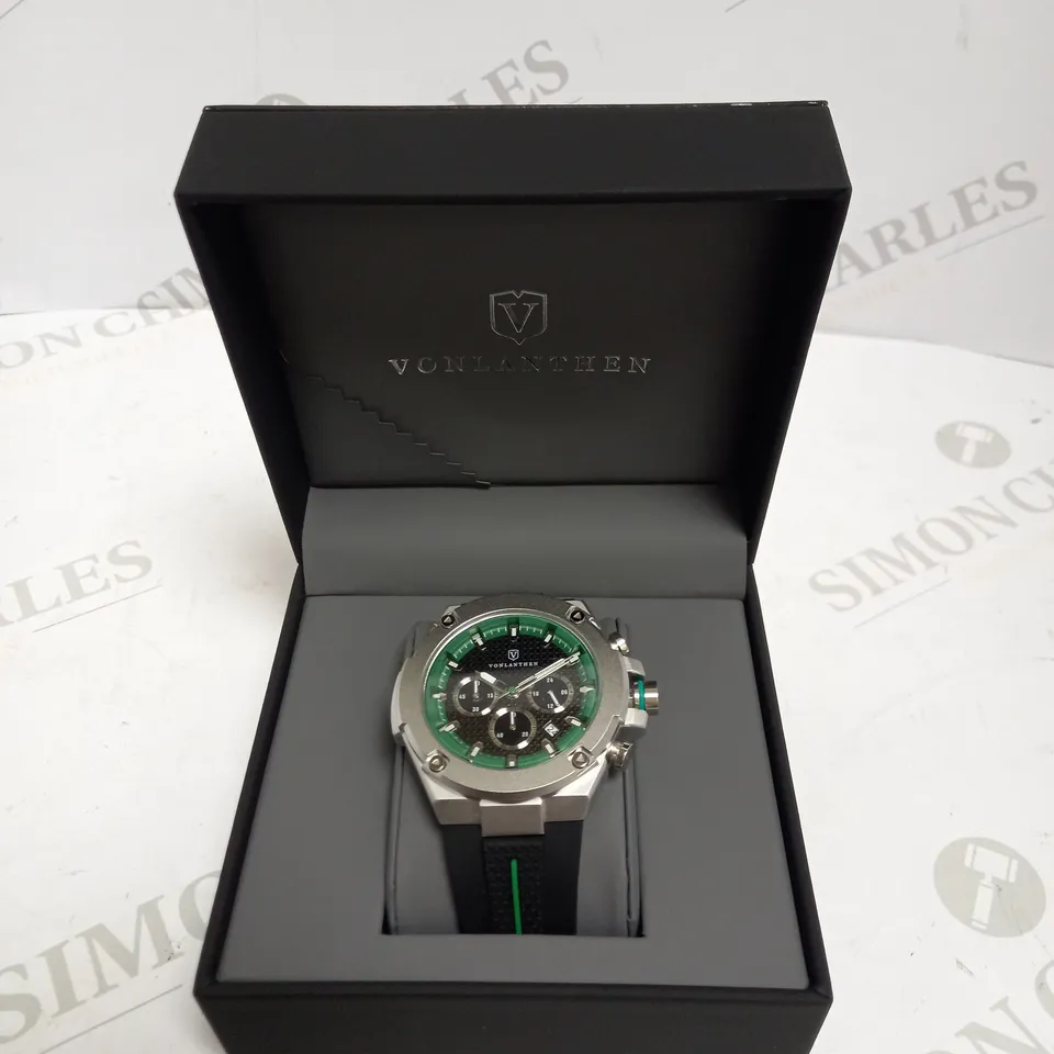 MENS VONLANTHEN CHRONOGRAPH WATCH – V200 – TEXTURED DIAL – 3ATM WATER RESISTANT – BLACK RUBBER STRAP