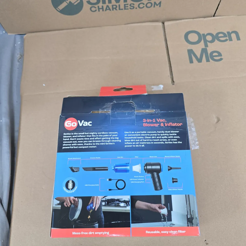 GOVAC 3-IN-1 CAR VACUUM, BLOWER & INFLATOR – COMPACT HANDHELD (BOXED)