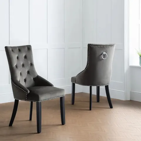 BOXED ROBINSON TUFTED DARK GREY VELVET SIDE CHAIR