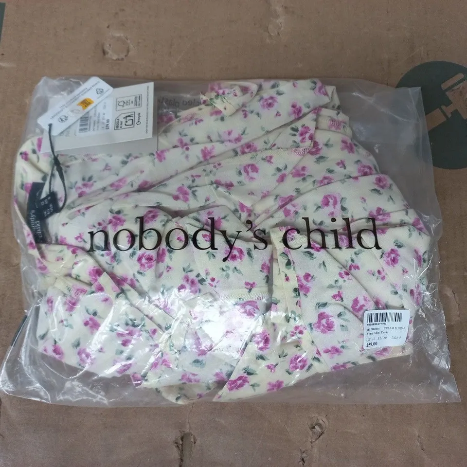 BAGGED NOBODY'S CHILD AVERY MINI DRESS IN CREAM FLORAL SIZE UK 12