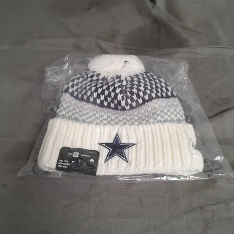 BAGGED NFL WOMENS POM KNIT BEANIE IN WHITE/NAVY MIX ONE SIZE