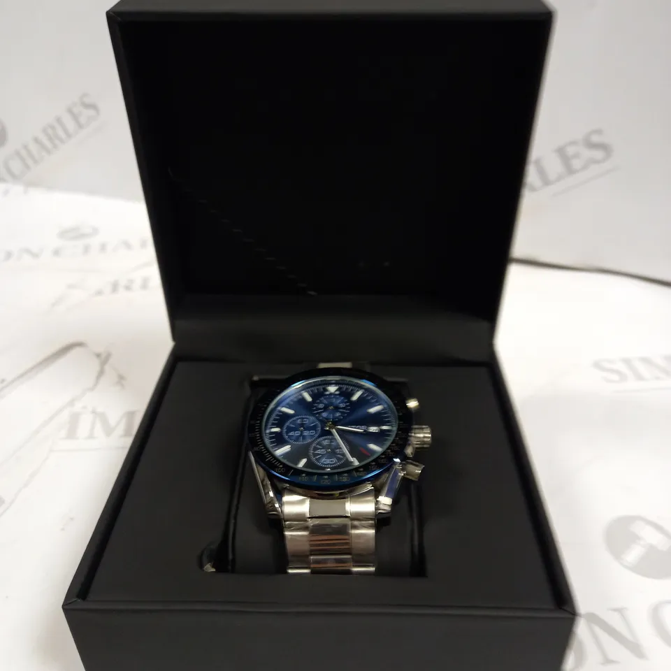 MEN’S LATOR CALIBRE L2842 CHRONOGRAPH WATCH - STAINLESS STEEL STRAP – BLUE DIAL & BEZEL – CHRONOGRAPH MOVEMENT