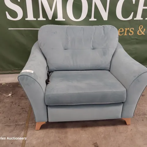 QUALITY BRITISH DESIGNER G PLAN HATTON POWER RECLINING SNUGGLER CHAIR PLUSH AIRFORCE FABRIC
