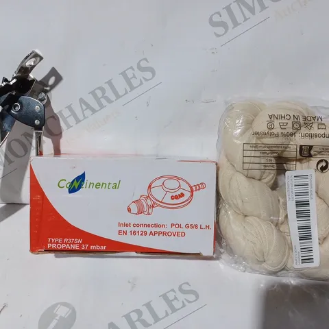 APPROXIMATELY 15 ASSORTED HOUSEHOLD ITEMS TO INCLUDE CONTINENTAL TYPE R37SN PROPANE 27 MBAR, CAN OPENER, ETC