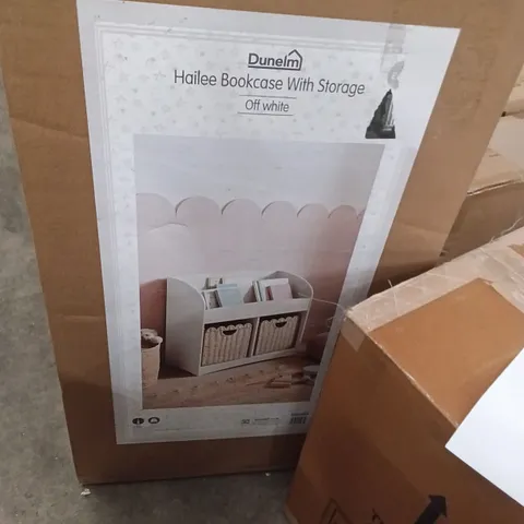 BOXED HAILEE BOOKCASE WITH STORAGE - OFF WHITE (1 BOX)