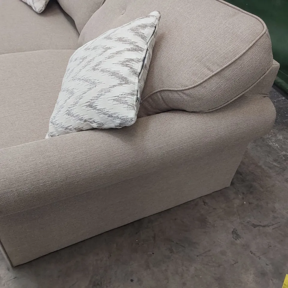 DESIGNER THREE SEATER SOFA FAWN FABRIC 