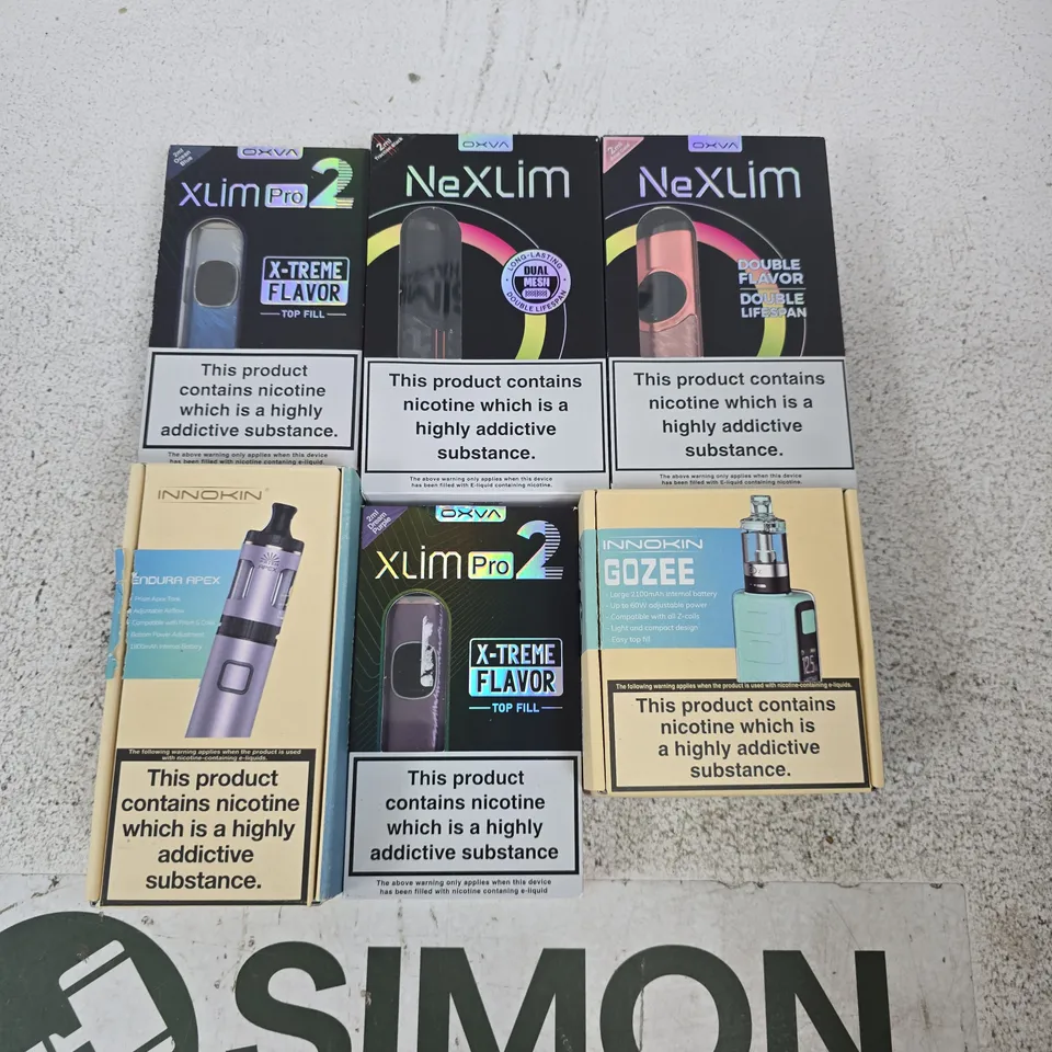APPROXIMATELY 20 ASSORTED E-CIG PRODUCTS AND ACCESSORIES TO INCLUDE OXVA, INNOKIN, ETC