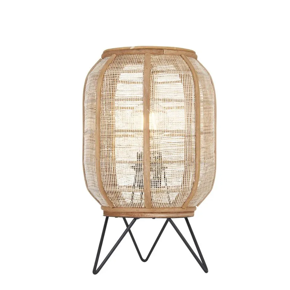 BOXED ZAIRE 1 LIGHT TABLE LAMP NATURAL LINEN, NATURAL BAMBOO & MATT BLACK