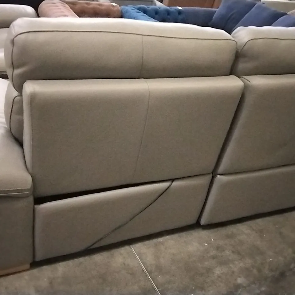 DESIGNER ITALIAN MADE MERRY DUE DOVE GREY LEATHER ELECTRIC RECLINING THREE SEATER SOFA AND FIXED TWO SEATER SOFA