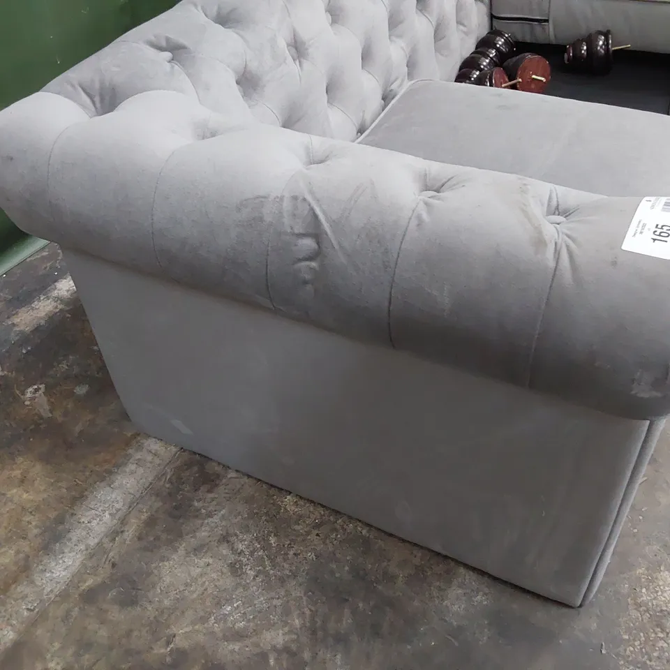 DESIGNER THREE SEATER CHESTERFIELD SOFA GREY PLUSH FABRIC 