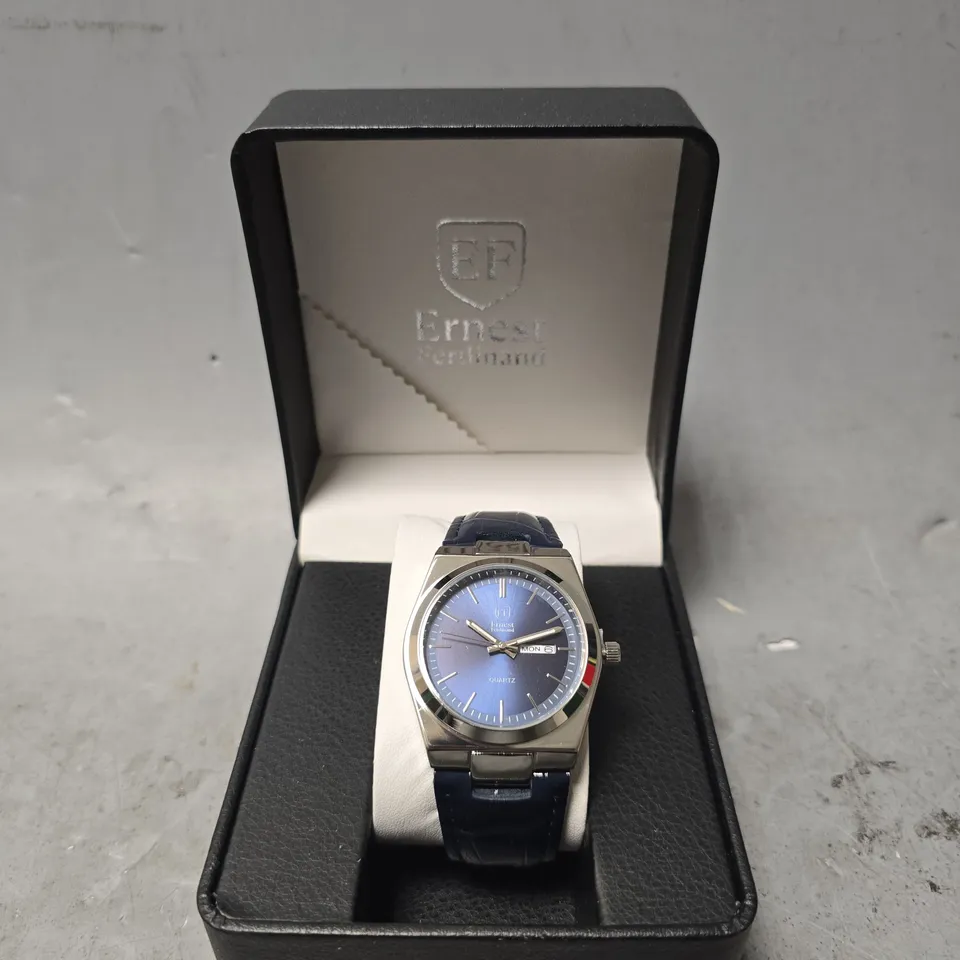 ERNEST FERDINAND WATCH – DAY DATE CALENDAR DIAL – LEATHER STRAP – 3ATM WATER RESISTANT - GIFT BOX