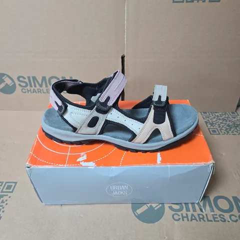 URBAN JACKS SANDALS – GREY & LILAC VELCRO STRAPS SIZE 40 BOXED