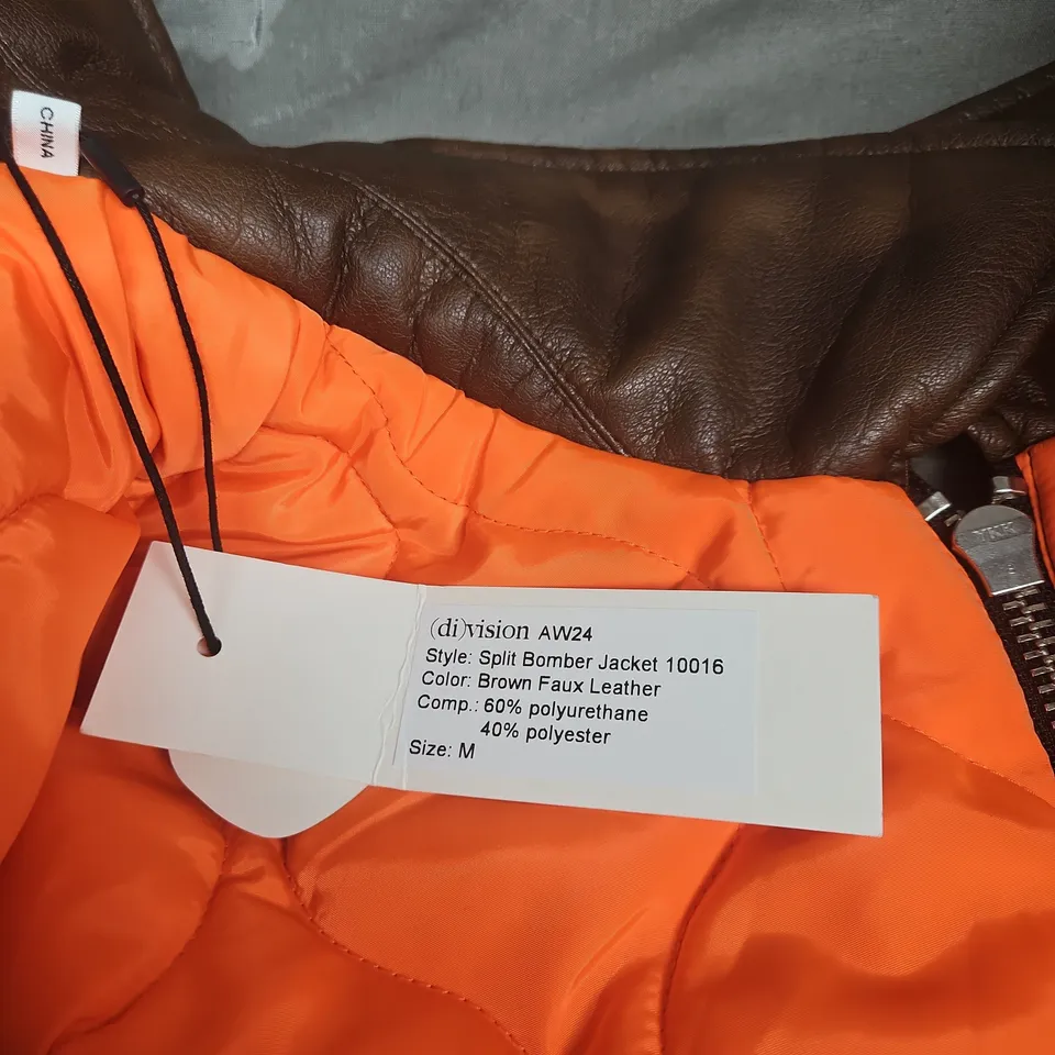 DIVISION AW24 SPLIT BOMBER JACKET 10016, BROWN FAUX LEATHER, SIZE M