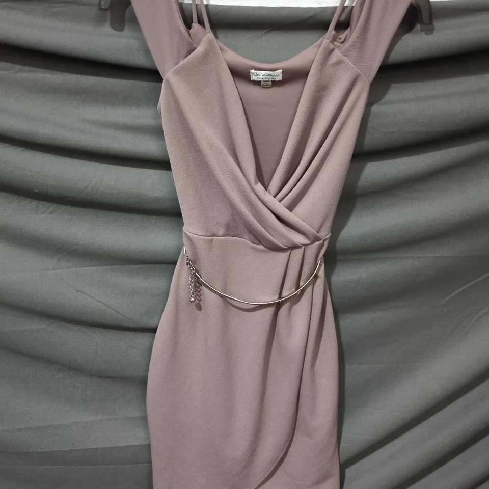 MISS SELFRIDGE DRESS WITH SLIM METALLIC BELT IN MAUVE – UK 8