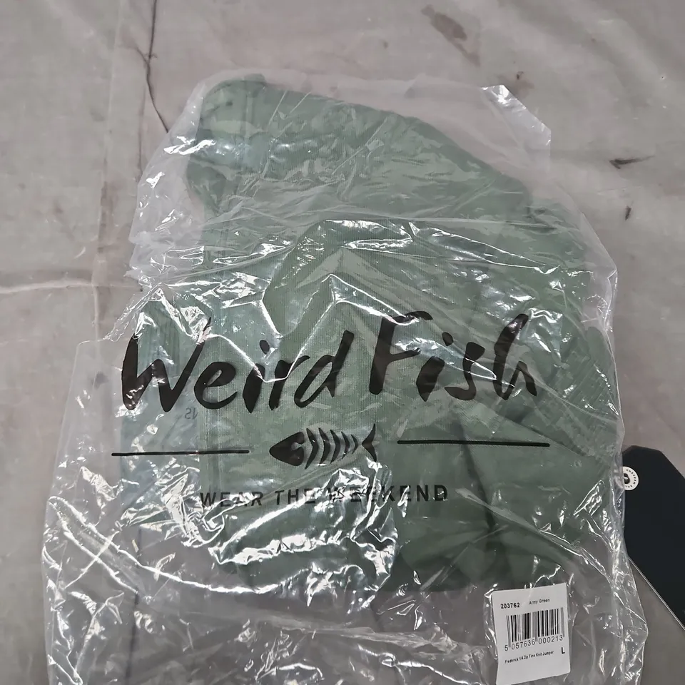 WEIRD FISH FREDERICK 1/4 ZIP FINE KNIT JUMPER – ARMY GREEN – UK SIZE L