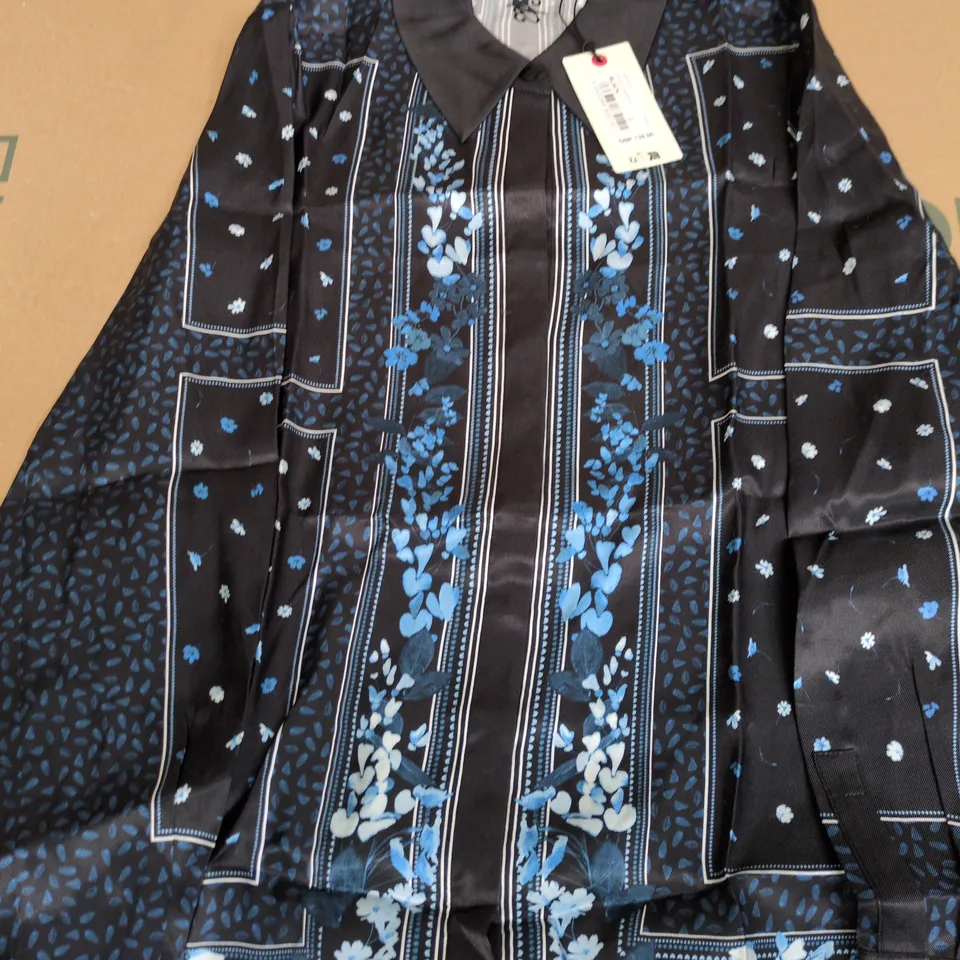 TED BAKER LONDON WOMEN'S SHIRT – BLACK & BLUE FLORAL PATTERN – UK 2 (VERIFY SIZE)