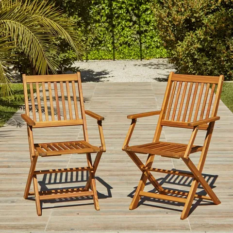 BOXED LAURA JAMES ASHBY FOLDING DINING CHAIRS (SET OF 2) - NATURAL ACACIA (1 BOX)