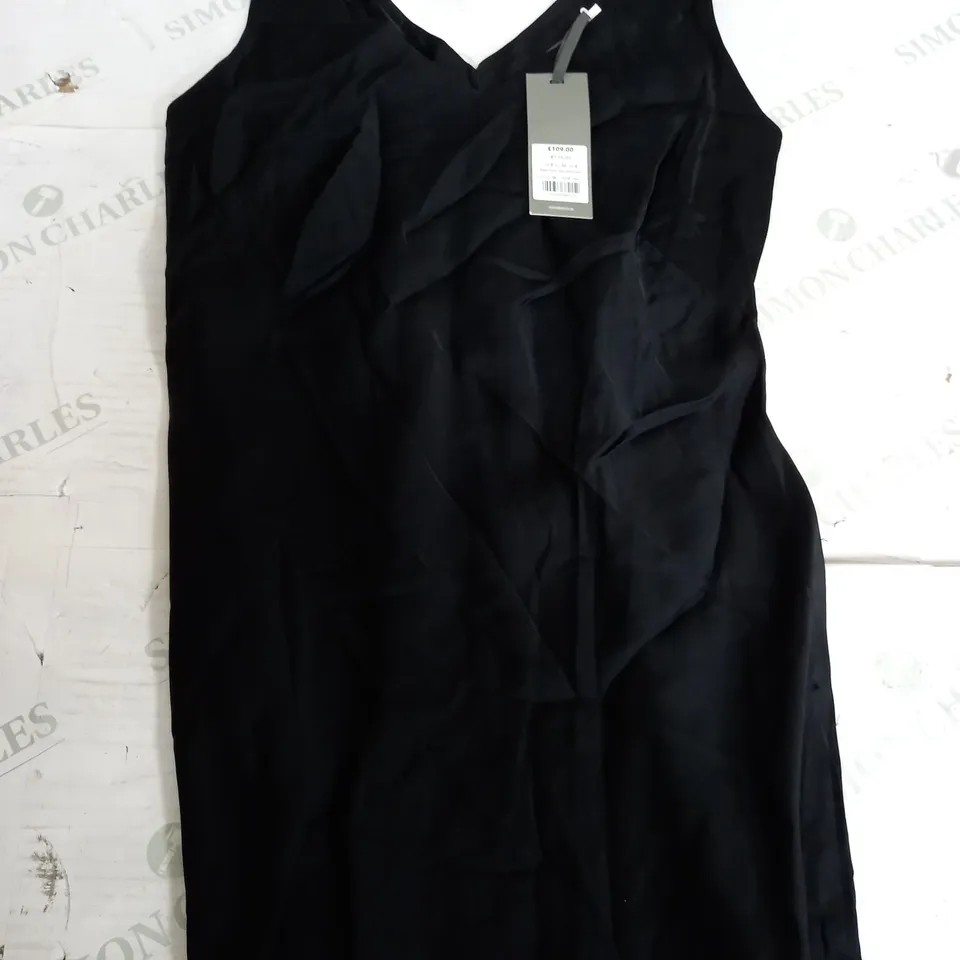 MINT VELVET BLACK SATIN SLIP MIDI DRESS - UK 8