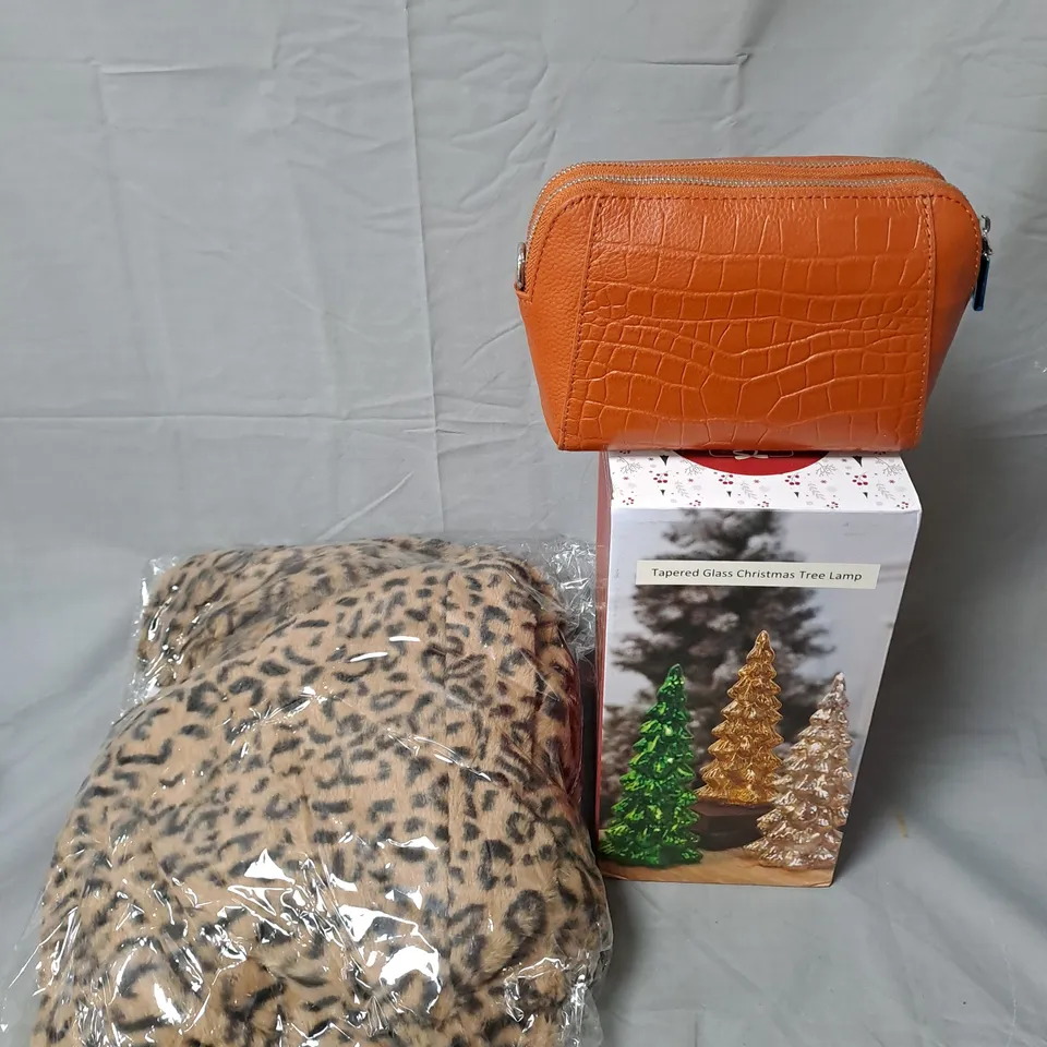BOX OF APPROXIMATELY 15 HOUSEHOLD ITEMS TO INCLUDE HANDBAGS, CLOTHING AND CHRISTMAS DECOR