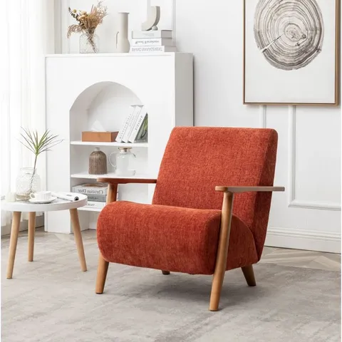 BOXED ORANGE FABRIC UPHOLSTERED ARMCHAIR
