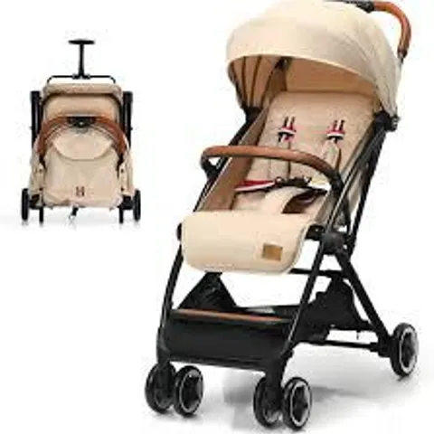 BOXED COSTWAY FOLDING PUSHCHAIR WITH ADJUSTABLE BACKREST AND FOOTREST - BEIGE 