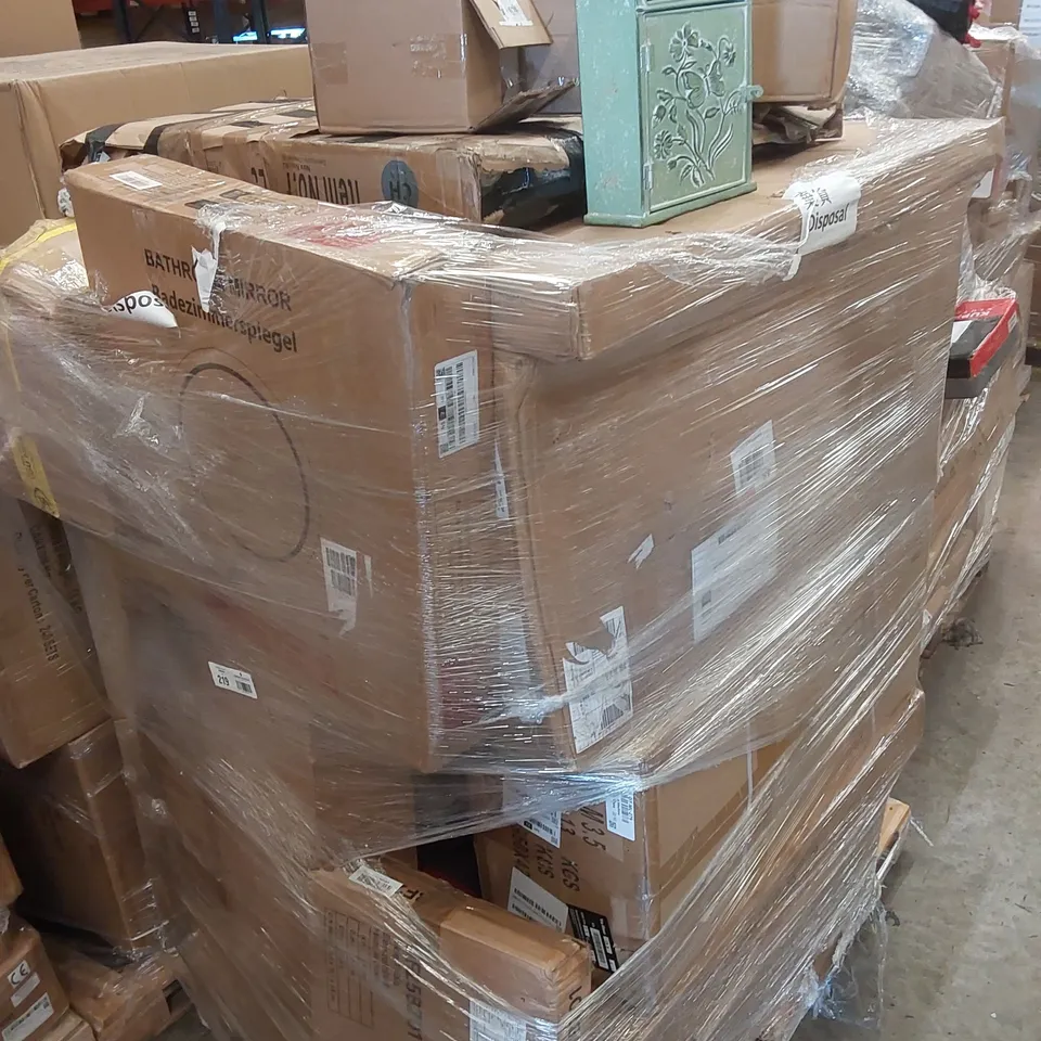 PALLET CONTAINING LARGE AMOUNT OF LIFTING WEIGHTS, SIDE TABLE, MAIL BOX, MILK FROTHER ETC.