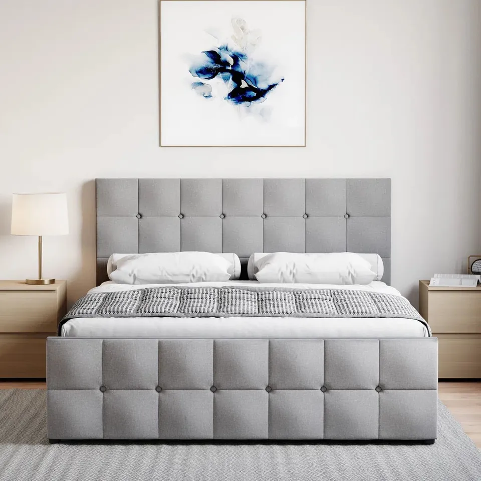 BOXED CONNELL UPHOLSTERED DOUBLE OTTOMAN BED (4 BOXES)