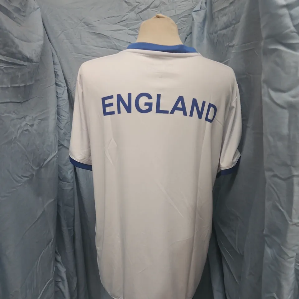 PINK MALIBU ENGLAND FOOTBALL JERSEY – WHITE WITH BLUE TRIM, SIZE L
