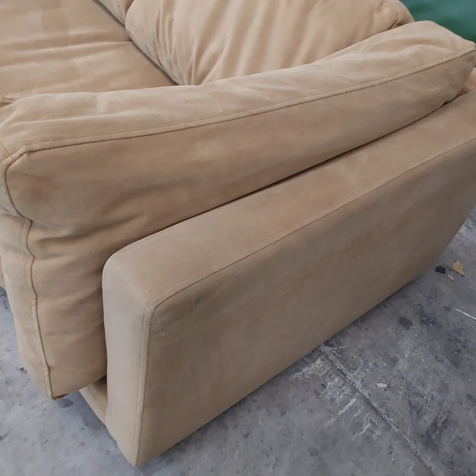 DESIGNER TWO SEATER SOFA MUSTARD PLUSH FABRIC 