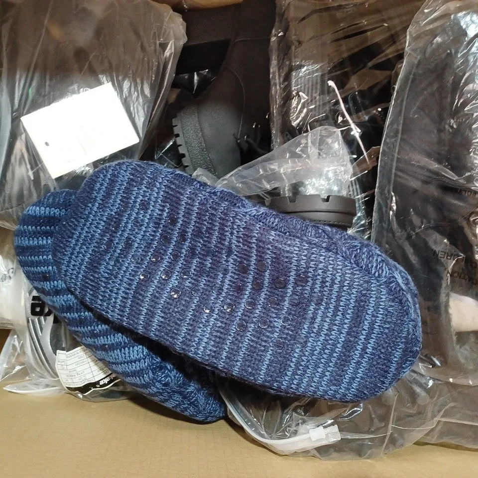 BOX OF APPROXIMATELY 20 ASSORTED PAIRS OF SHOES AND FOOTWEAR ITEMS IN VARIOUS STYLES AND SIZES TO INCLUDE HEAD OVER HEELS, MENS LOUNGEWEAR, ASOS DESIGN, ETC