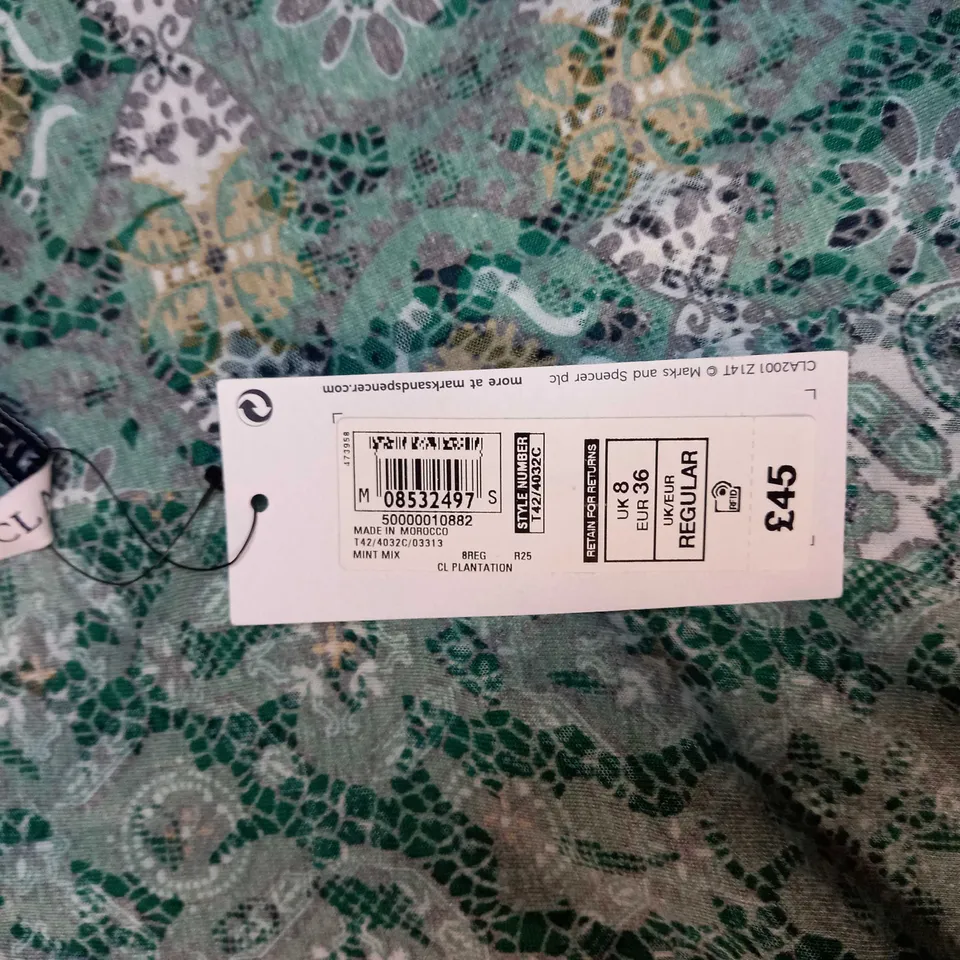 M&S GREEN V NECK MIDI DRESS - SIZE 8