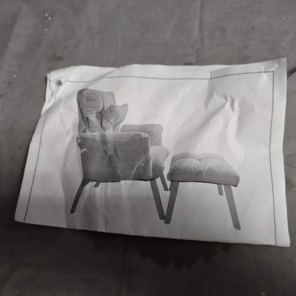 TEAL UPHOLSTERED ARMCHAIR WITH FOOTSTOOL