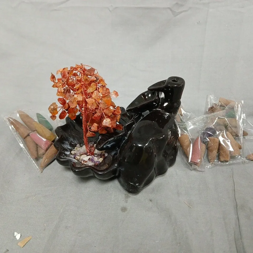 BOXED LIVMORE BACK FLOW SMOKE FOUNTAIN WITH GEMSTONE TREE IN BLACK