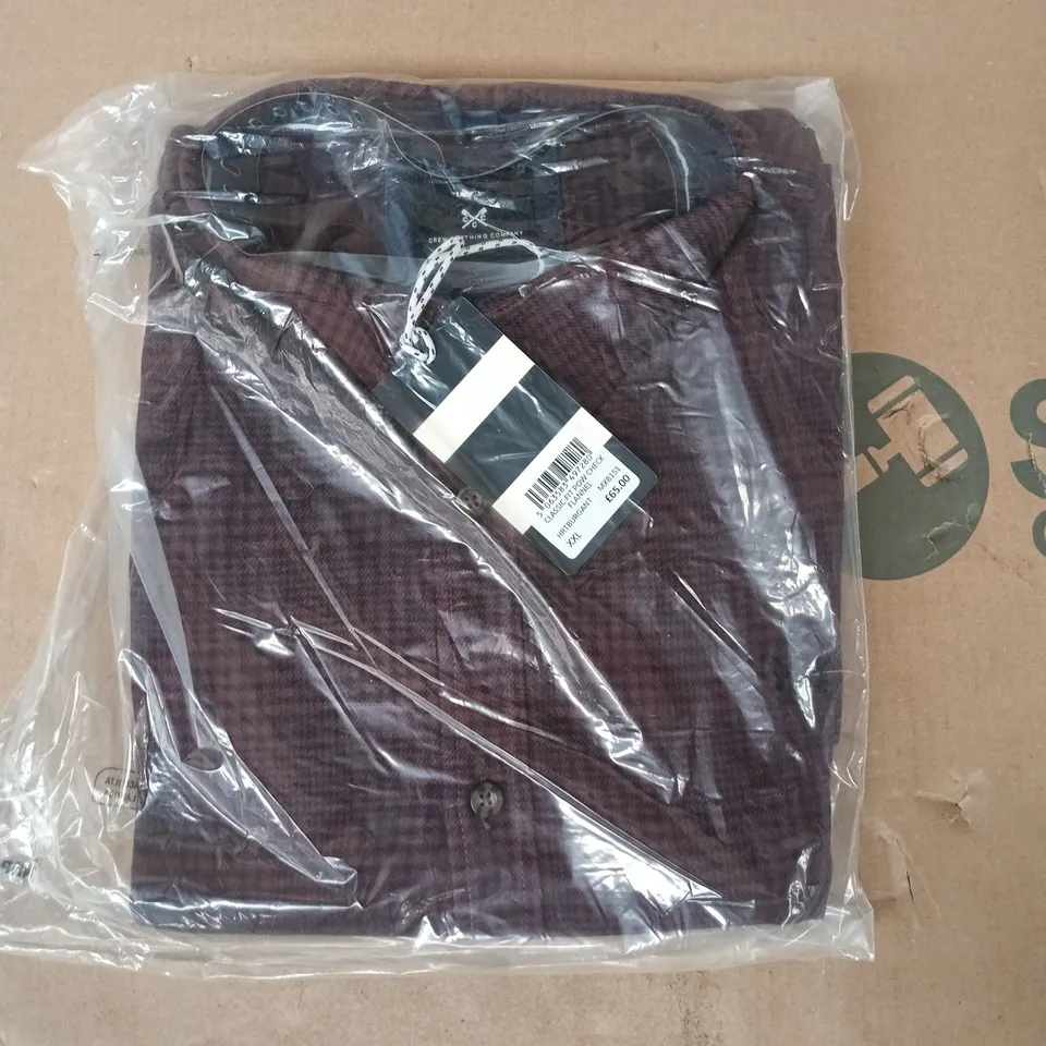 BAGGED CREW CLOTHING COMPANY CLASSIC FIT POW CHECK FLANNEL SHIRT IN BURGUNDY SIZE XXL