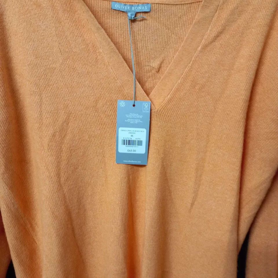 OLIVER BONAS ORANGE OPEN COLLAR MIDI DRESS - MEDIUM