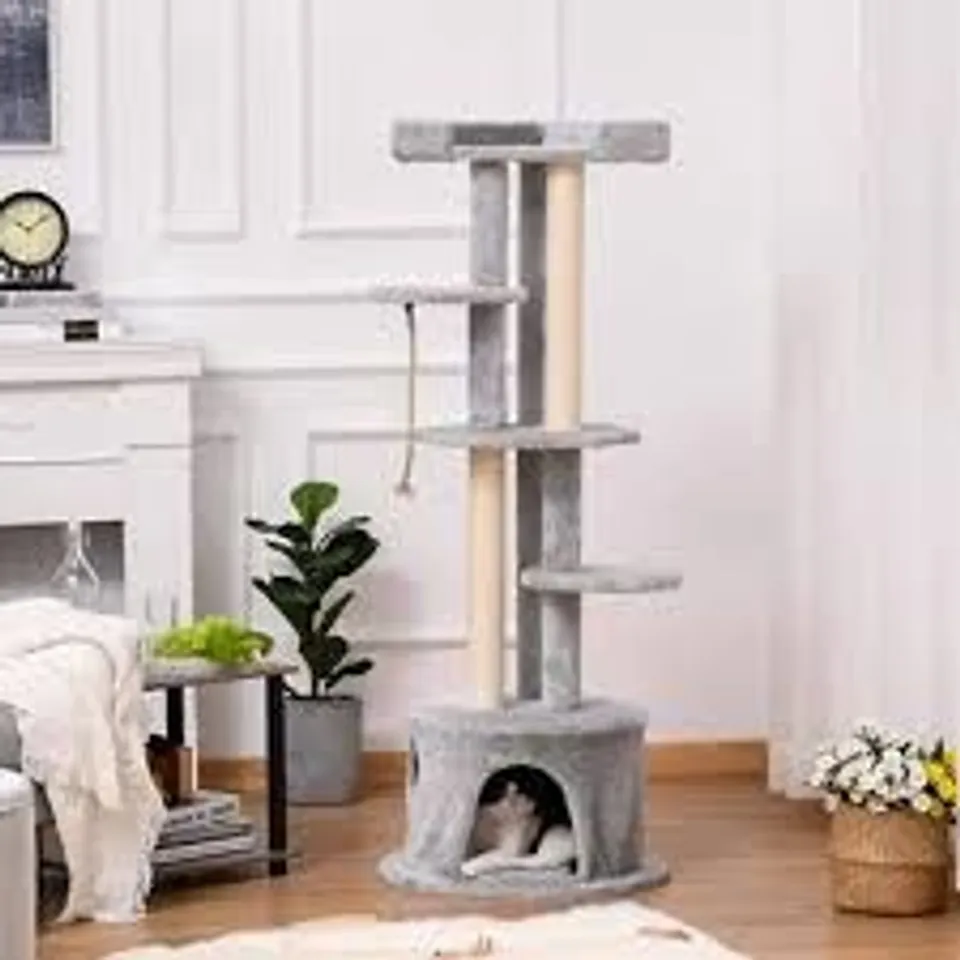 BOXED PAWHUT CAT TREE FOR INDOOR CATS KITTEN TOWER MULTI-LEVEL ACTIVITY CENTRE PET FURNITURE WITH SCRATCHING POST CONDO HANGING ROPES PLUSH PERCHES GREY